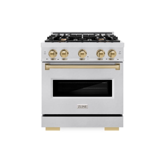 ZLINE Autograph Edition 30 in. 4.2 cu. ft. Classic Gas Range with 4 Burner Cooktop and Convection Gas Oven in DuraSnow Stainless Steel and Champagne Bronze Accents (CGRSZ-30-CB)
