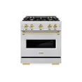 thumbnail image 1 of ZLINE Autograph Edition 30 in. 4.2 cu. ft. Classic Gas Range with 4 Burner Cooktop and Convection Gas Oven in DuraSnow Stainless Steel and Polished Gold Accents (CGRSZ-30-G), 1 of 2