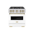 thumbnail image 1 of ZLINE Autograph Edition 30 in. 4.2 cu. ft. Classic Gas Range with 4 Burner Cooktop and Convection Gas Oven in Stainless Steel with White Matte Door and Champagne Bronze Accents (CGRZ-WM-30-CB), 1 of 2