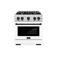 thumbnail image 1 of ZLINE Autograph Edition 30 in. 4.2 cu. ft. Gas Range with 4 Burner Cooktop and Convection Gas Oven in DuraSnow Stainless Steel with White Matte Door and Matte Black Accents (HGRSZ-WM-30-MB), 1 of 2