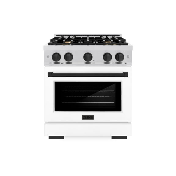 ZLINE Autograph Edition 30 in. 4.2 cu. ft. Gas Range with 4 Burner Cooktop and Convection Gas Oven in DuraSnow Stainless Steel with White Matte Door and Matte Black Accents (HGRSZ-WM-30-MB)