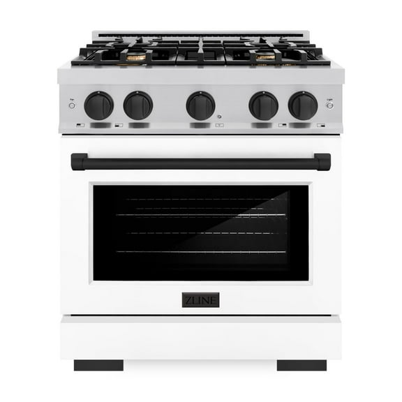 ZLINE Autograph Edition 30 in. 4.2 cu. ft. Gas Range with 4 Burner Cooktop and Convection Gas Oven in Stainless Steel with White Matte Door and Matte Black Accents (HGRZ-WM-30-MB)