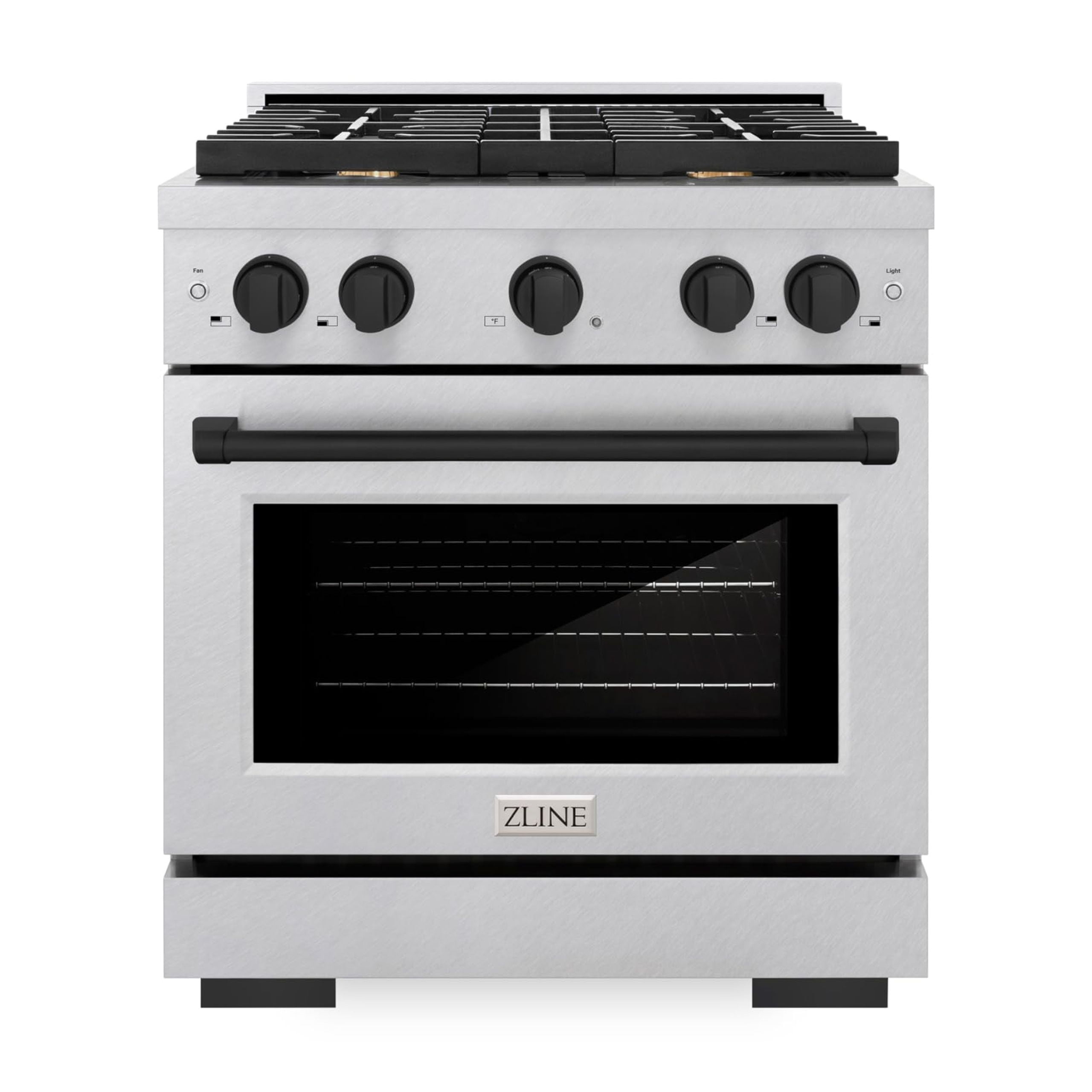 ZLINE Autograph 30" 4.2 cu. ft. Paramount Dual Fuel Range with 4 Burners in DuraSnowÂ® Stainless Steel with Matte Black Accents, SDRSZ-30-MB