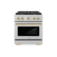 thumbnail image 1 of ZLINE Autograph Edition 30 in. 4.2 cu. ft. Paramount Dual Fuel Range with 4 Burner Gas Cooktop and Electric Convection Oven in DuraSnow Stainless Steel with Polished Gold Accents (SDRSZ-30-G), 1 of 2