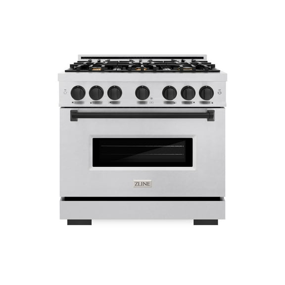 ZLINE Autograph Edition 36 in. 5.2 cu. ft. Classic Gas Range with 6 Burner Cooktop and Convection Gas Oven in DuraSnow Stainless Steel and Matte Black Accents (CGRSZ-36-MB)