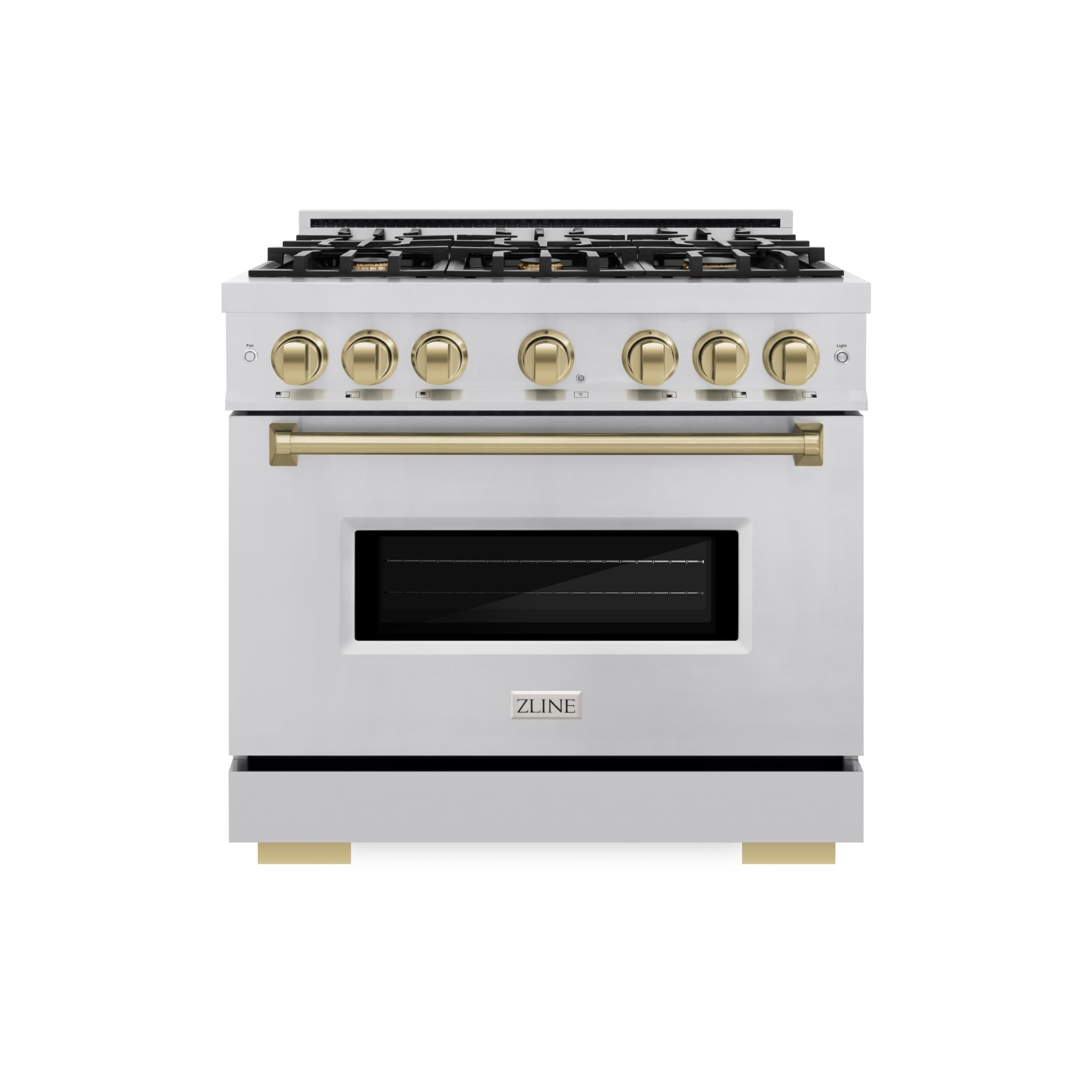 ZLINE Autograph Edition 36 in. 5.2 cu. ft. Classic Gas Range with 6 Burner Cooktop and Convection Gas Oven in Stainless Steel and Champagne Bronze Accents (CGRZ-36-CB)