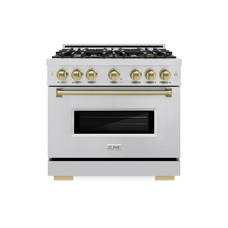 ZLINE - 36 in. Wide 6 Burner Autograph Edition Classic Gas Range withChampagne Bronze Accents (CGRZ-36-CB) - Stainless Steel