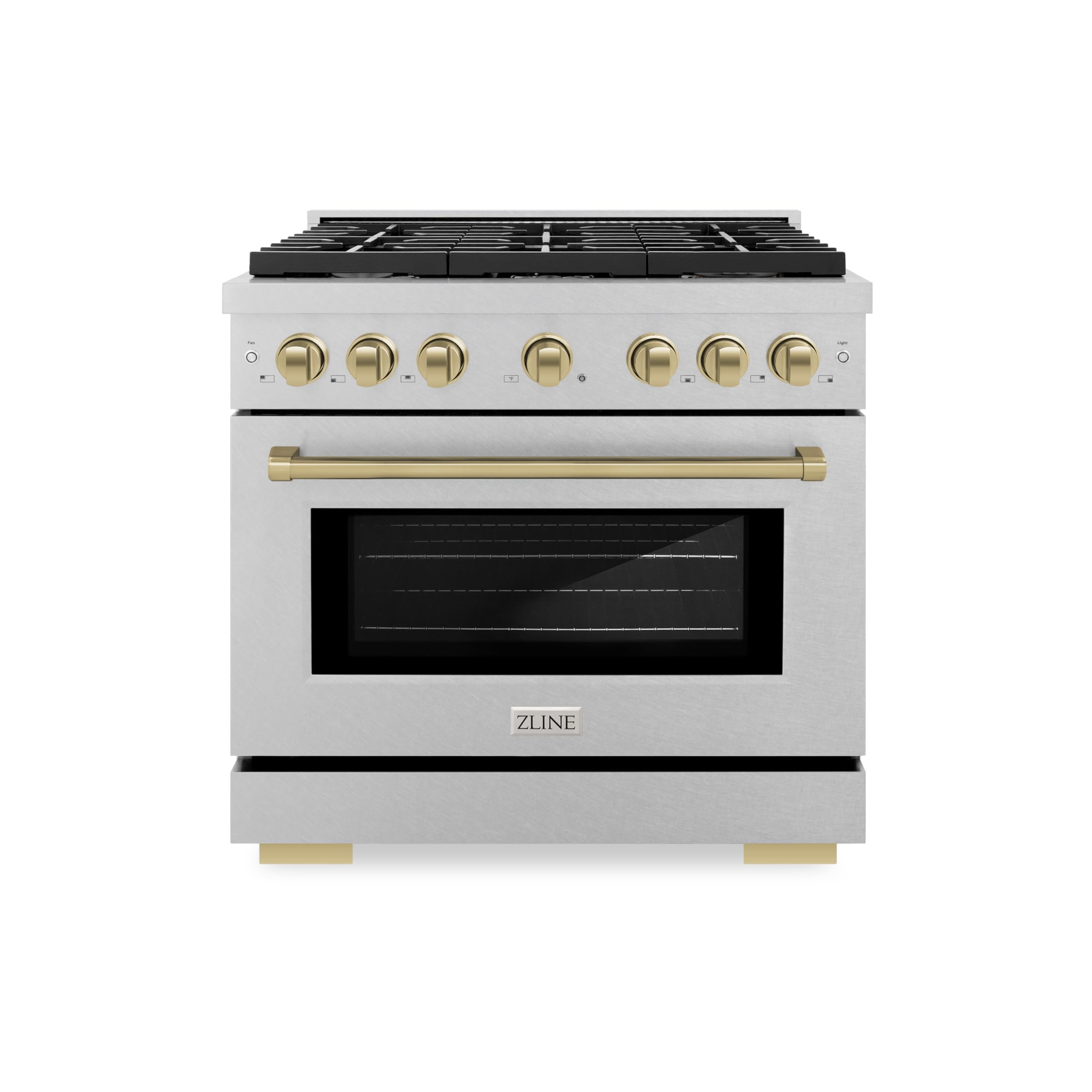 ZLINE Autograph 36" 5.2 cu. ft. Paramount Dual Fuel Range with 6 Burners in DuraSnowÂ® Stainless Steel with Champagne Bronze Accents, SDRSZ-36-CB