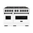 thumbnail image 1 of ZLINE Autograph Edition 48 in. 6.7 cu. ft. Classic Double Oven Dual Fuel Range with 8 Burner Gas Cooktop in DuraSnow Stainless Steel with White Matte Doors and Matte Black Accents (CDRSZ-WM-48-MB), 1 of 2