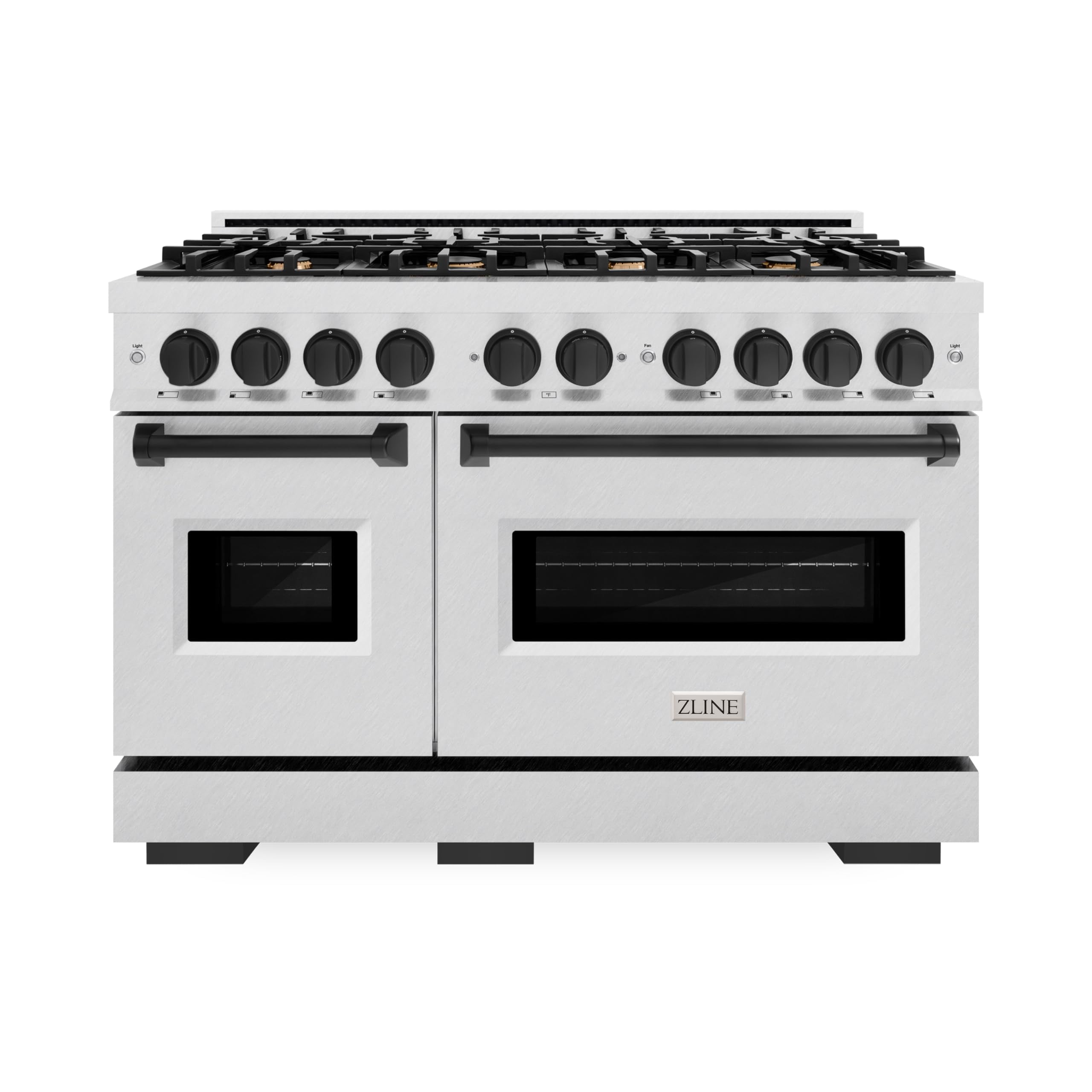 ZLINE Autograph Edition 48 in. 6.7 cu. ft. Classic Double Oven Gas Range with 8 Burner Cooktop in DuraSnow Stainless Steel and Matte Black Accents (CGRSZ-48-MB)