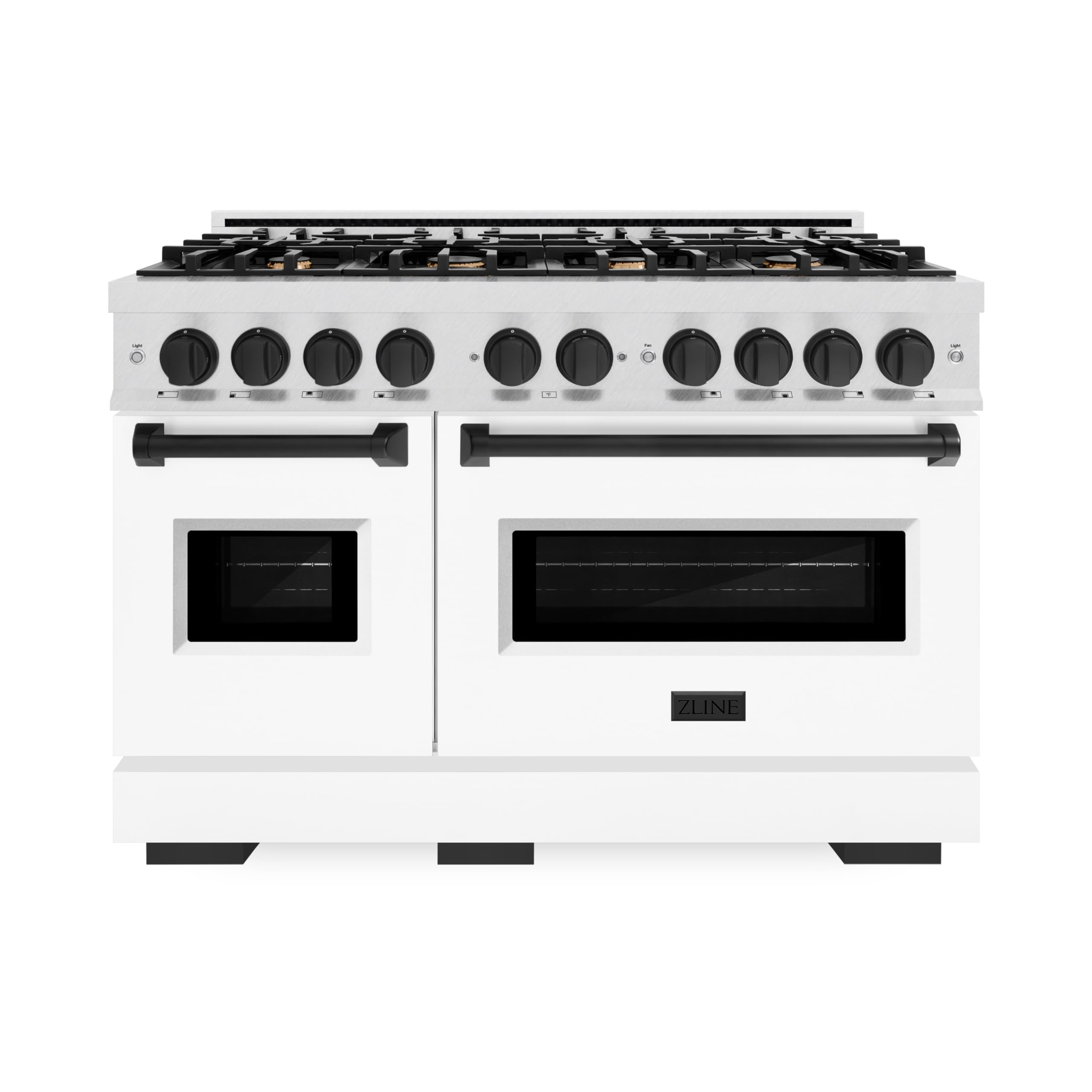 ZLINE Autograph 48" 6.7 cu. ft. Classic Double Oven Gas Range with 8 Burners in Stainless Steel with White Matte Doors and Matte Black Accents, CGRZ-WM-48-MB