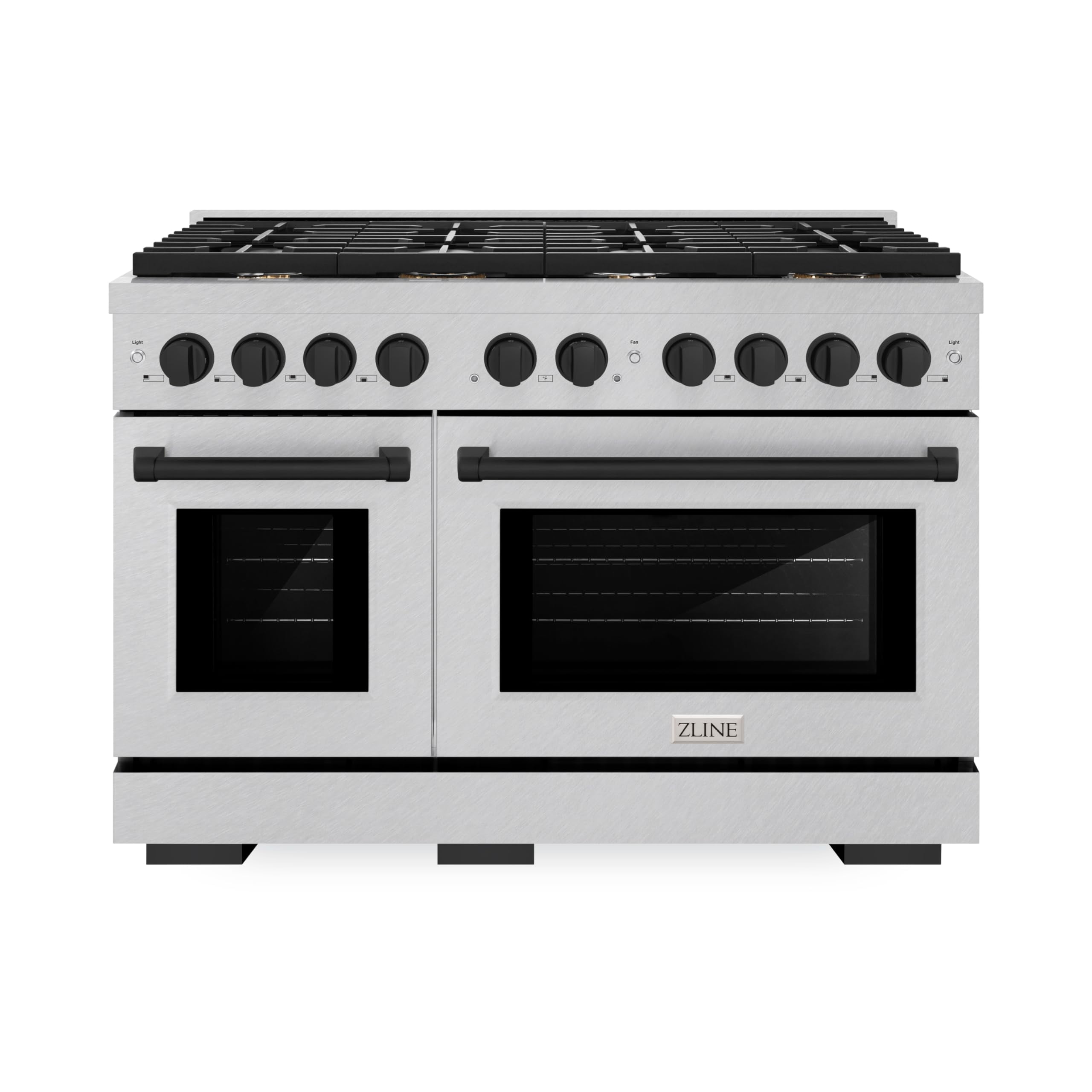 ZLINE Autograph Edition 48 in. 6.7 cu. ft. Paramount Double Oven Dual Fuel Range with 8 Burner Gas Cooktop in DuraSnow Stainless Steel and Matte Black Accents (SDRSZ-48-MB)