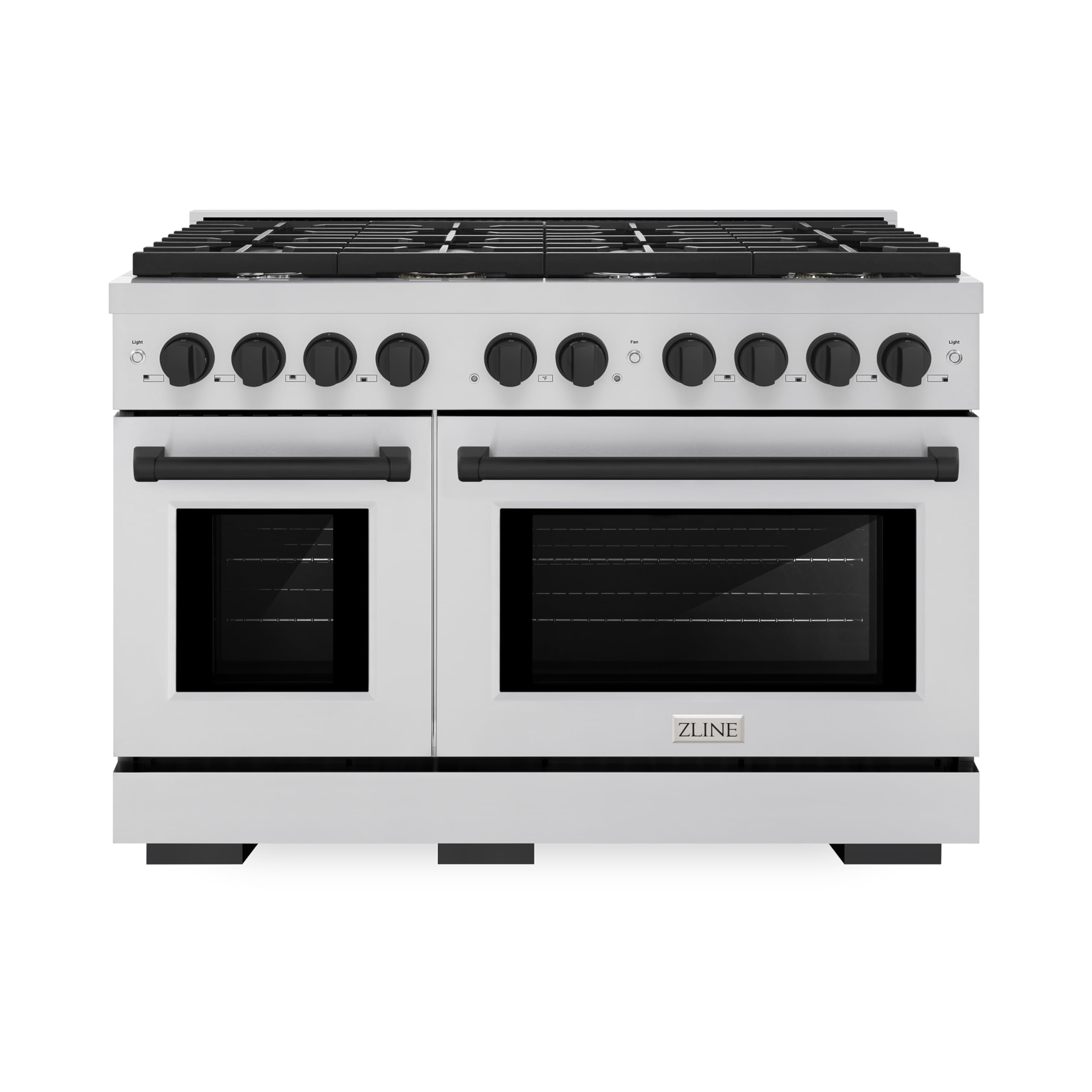 ZLINE Autograph Edition 48 in. 6.7 cu. ft. Paramount Double Oven Dual Fuel Range with 8 Burner Gas Cooktop in Stainless Steel and Matte Black Accents (SDRZ-48-MB)