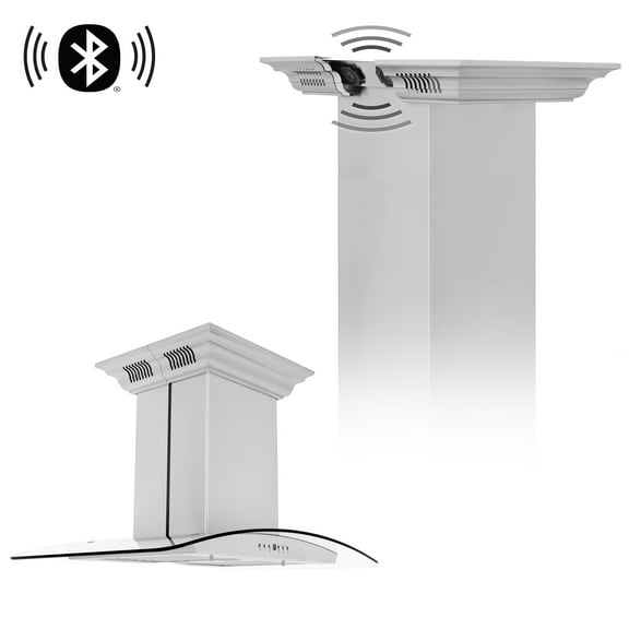 ZLINE 30 In. Island Mount Range Hood In Stainless Steel & Glass with Built-in CrownSound Bluetooth Speakers (GL5iCRN-BT-30)