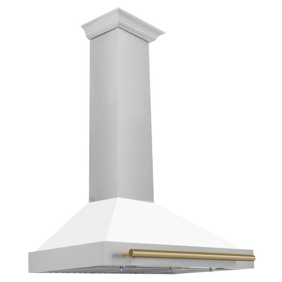 ZLINE 36 ZLINE Autograph Edition DuraSnow Stainless Steel Range Hood with White Matte Shell and Champagne Bronze Handle (KB4SNZ