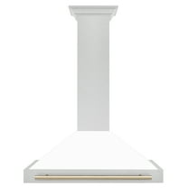 ZLINE 36" Autograph Edition DuraSnow Stainless Steel Range Hood with White Matte Shell and Gold Handle