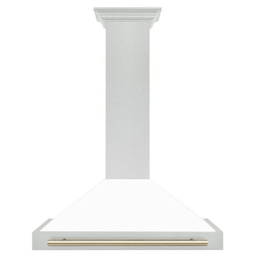 ZLINE 36" Autograph Edition DuraSnow Stainless Steel Range Hood with White Matte Shell and Gold Handle