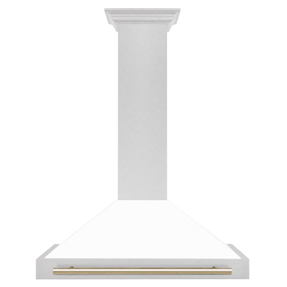 ZLINE 36" Autograph Edition DuraSnow Stainless Steel Range Hood with White Matte Shell and Gold Handle