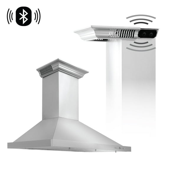 ZLINE 24 in. Wall Mount Range Hood in Stainless Steel with Built-in CrownSound Bluetooth Speakers (KBCRN-BT-24)