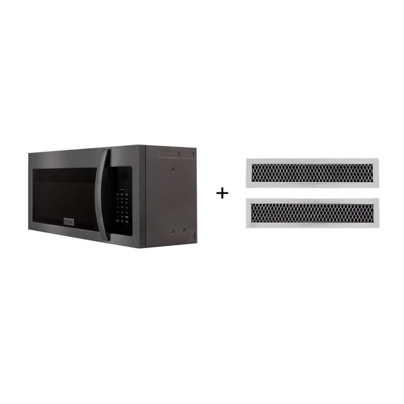 ZLINE 30" 1.5 cu. ft. Over the Range Microwave in Black Stainless Steel with Modern Handle and Set of 2 Charcoal Filters (MMWO-OTRCF-30-BS)
