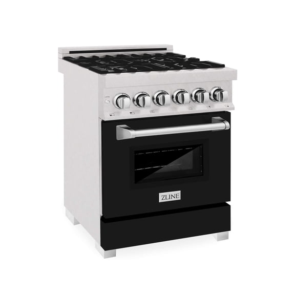 ZLINE 24" 2.8 cu. ft. Dual Fuel Range with Gas Stove and Electric Oven in DuraSnow Stainless Steel and Black Matte Door (RAS-BLM-24)