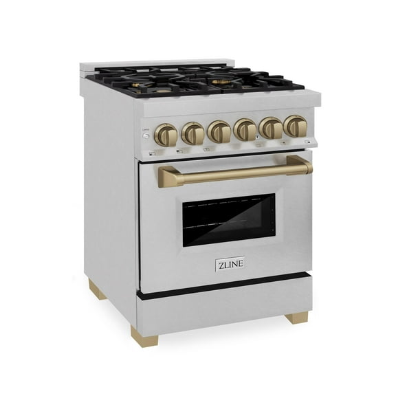 ZLINE 24 in. Autograph Edition Dual Fuel Range in DuraSnow Stainless Steel with Champagne Bronze Accents (RASZ-SN-24-CB)