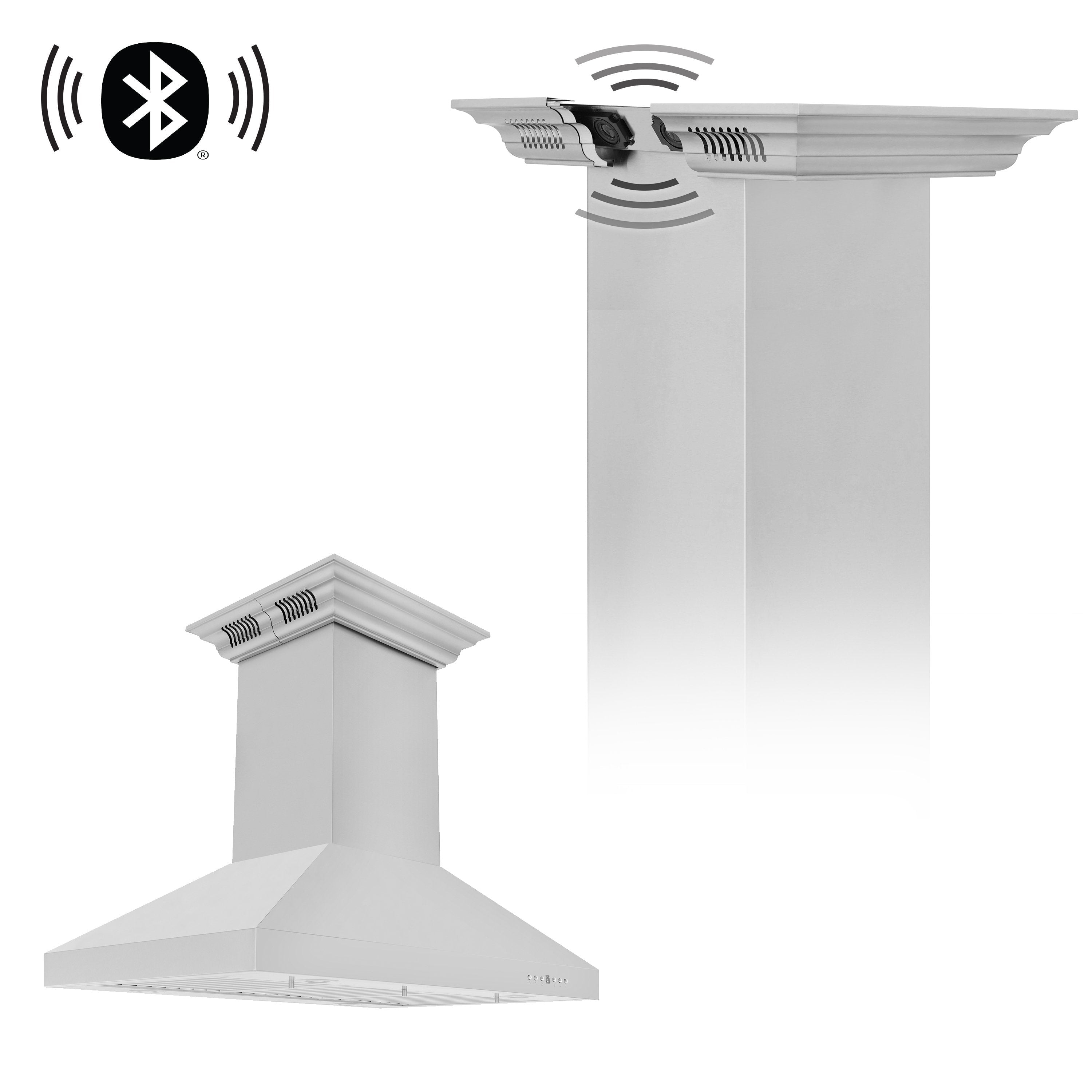 30 Inch Stainless Steel Island Range Hood with Bluetooth Speakers