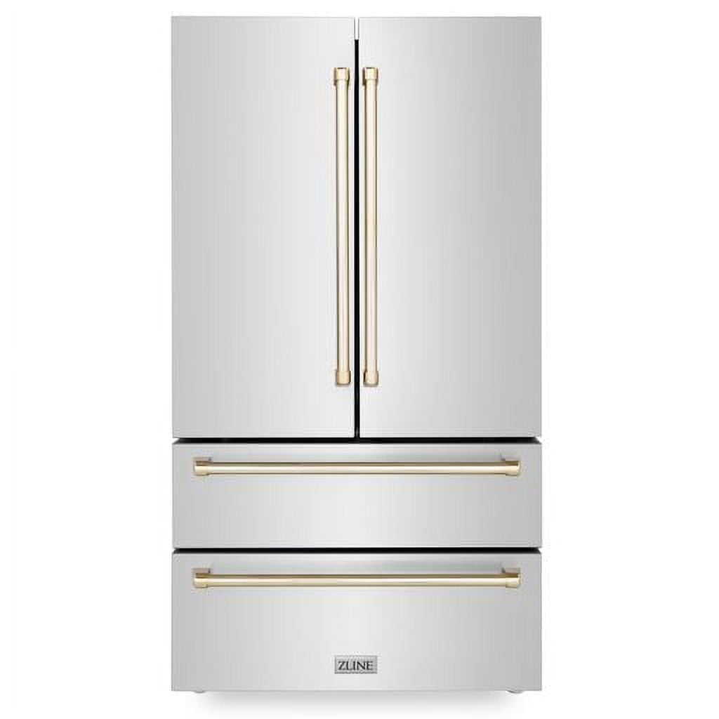 ZLINE 36" Stainless Steel French Door Refrigerator with Gold Accents