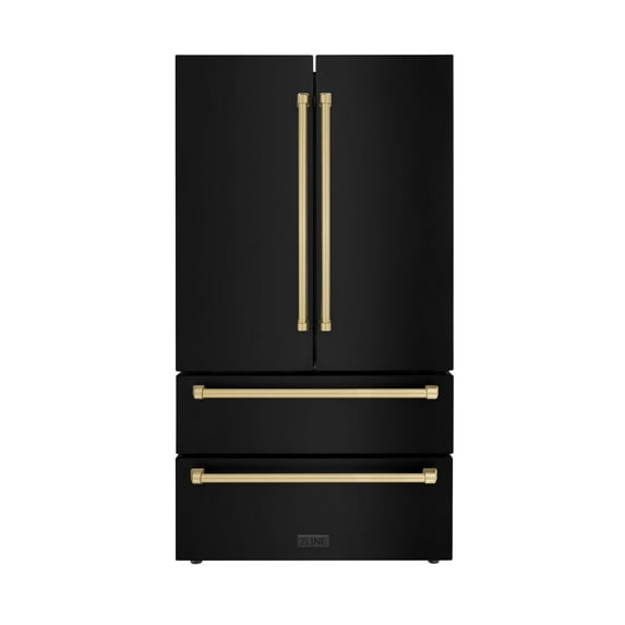 ZLINE Kitchen Autograph Edition 36In. 22.5 cuft. French Door Refrigerator, Black Stainless Steel