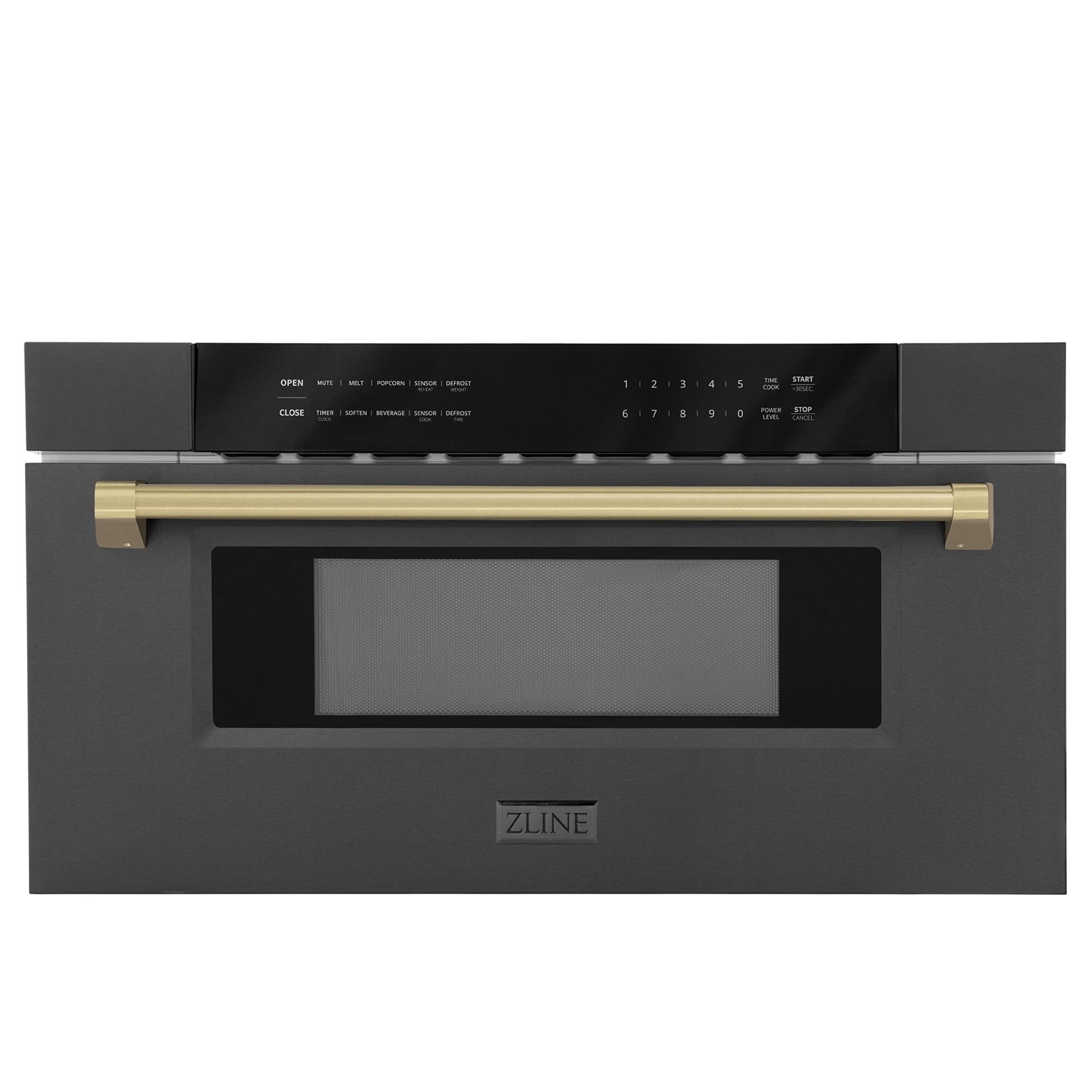 ZLINE Autograph Edition 30" 1.2 cu. ft. Built-in Microwave Drawer in Black Stainless Steel and Champagne Bronze Accents