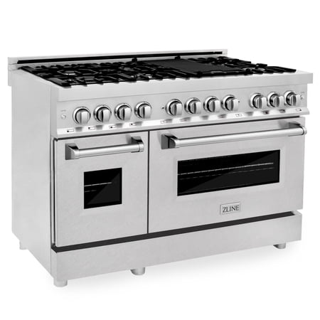 ZLINE - 48 in. Wide 7 Burner 6.0 cu. ft. Freestanding Legacy Dual Fuel Range with Gas Cooktop and 2 Ovens with Satin Steel Doors - Stainless Steel