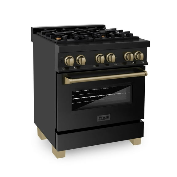 ZLINE 30 in. Autograph Edition Dual Fuel Range in Black Stainless Steel with Champagne Bronze Accents (RABZ-30-CB)