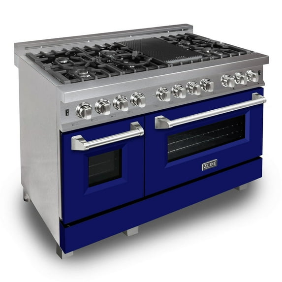 ZLINE 48 in. Professional Dual Fuel Range in DuraSnow Stainless Steel with Blue Matte Door (RAS-BM-48)
