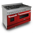 thumbnail image 1 of ZLINE 48 in. Professional Dual Fuel Range in DuraSnow Stainless Steel with Red Gloss Door (RAS-RG-48), 1 of 5