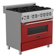 thumbnail image 1 of ZLINE 36 in. Professional Dual Fuel Range in DuraSnow Stainless Steel with Red Matte Door (RAS-RM-36), 1 of 5