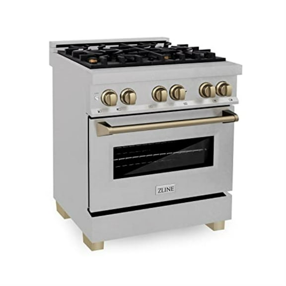 ZLINE 30 in. Autograph Edition Dual Fuel Range in DuraSnow Stainless Steel with Champagne Bronze Accents (RASZ-SN-30-CB)