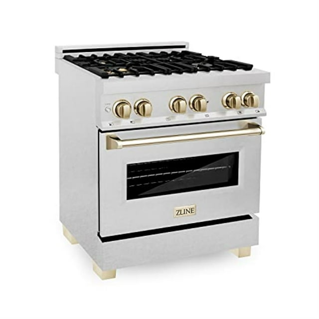 ZLINE 30 in. Autograph Edition Dual Fuel Range in DuraSnow Stainless Steel with Gold Accents (RASZ-SN-30-G)