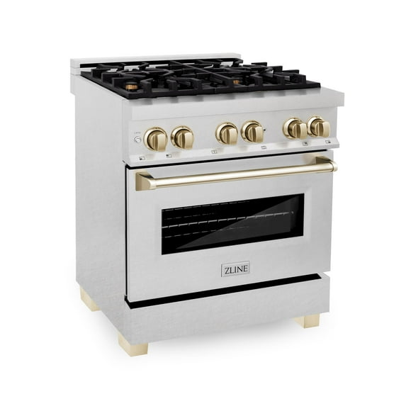 ZLINE 30 in. Autograph Edition Dual Fuel Range in DuraSnow Stainless Steel with Gold Accents (RASZ-SN-30-G)