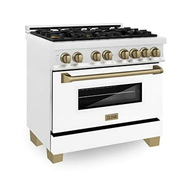 ZLINE 36 in. Autograph Edition Dual Fuel Range in DuraSnow Stainless Steel with White Matte Door and Champagne Bronze Accents (