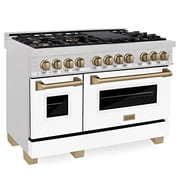 ZLINE 48 in. Autograph Edition Dual Fuel Range in DuraSnow Stainless Steel with White Matte Door and Champagne Bronze Accents