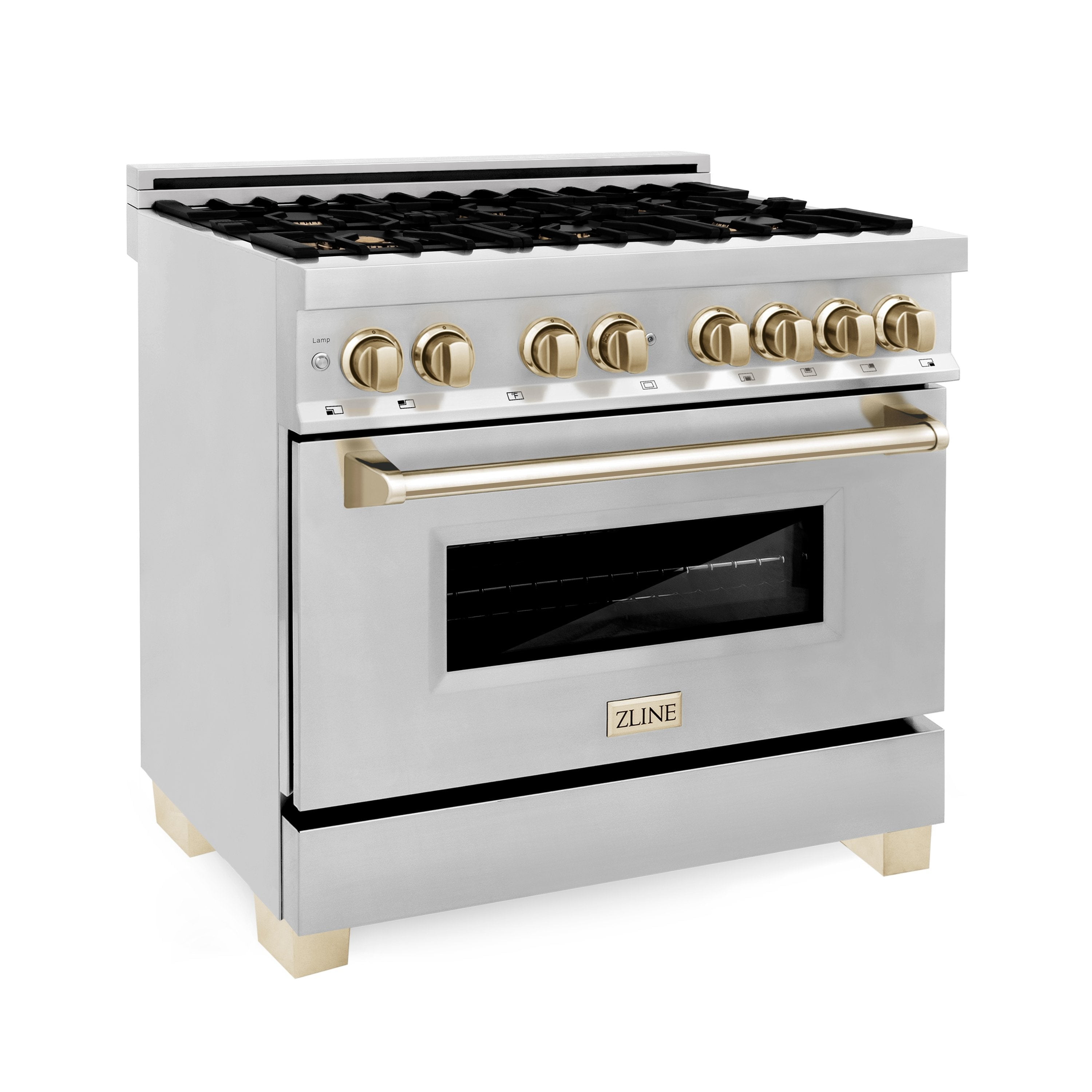 36" Stainless Steel and Gold Dual Fuel Range with Convection Oven