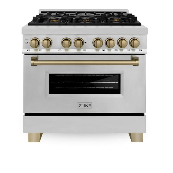 ZLINE 36 in. Autograph Edition Dual Fuel Range in Stainless Steel with Gold Accents (RAZ-36-G)