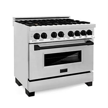 ZLINE 36 in. Autograph Edition Dual Fuel Range in Stainless Steel with Matte Black Accents (RAZ-36-MB)