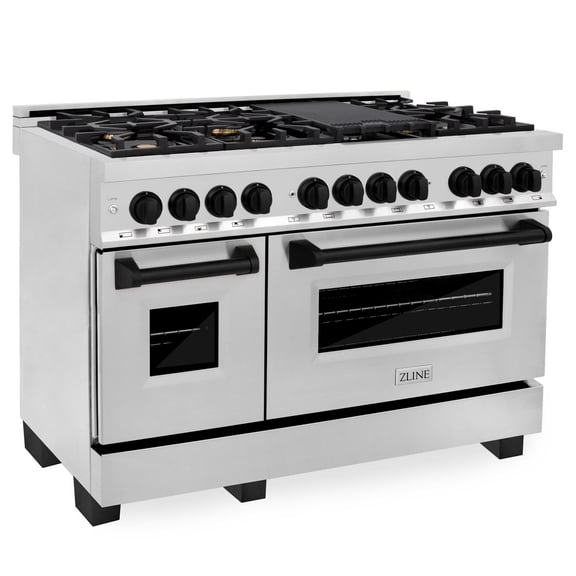 ZLINE 48 in. Autograph Edition Dual Fuel Range in Stainless Steel with Matte Black Accents (RAZ-48-MB)