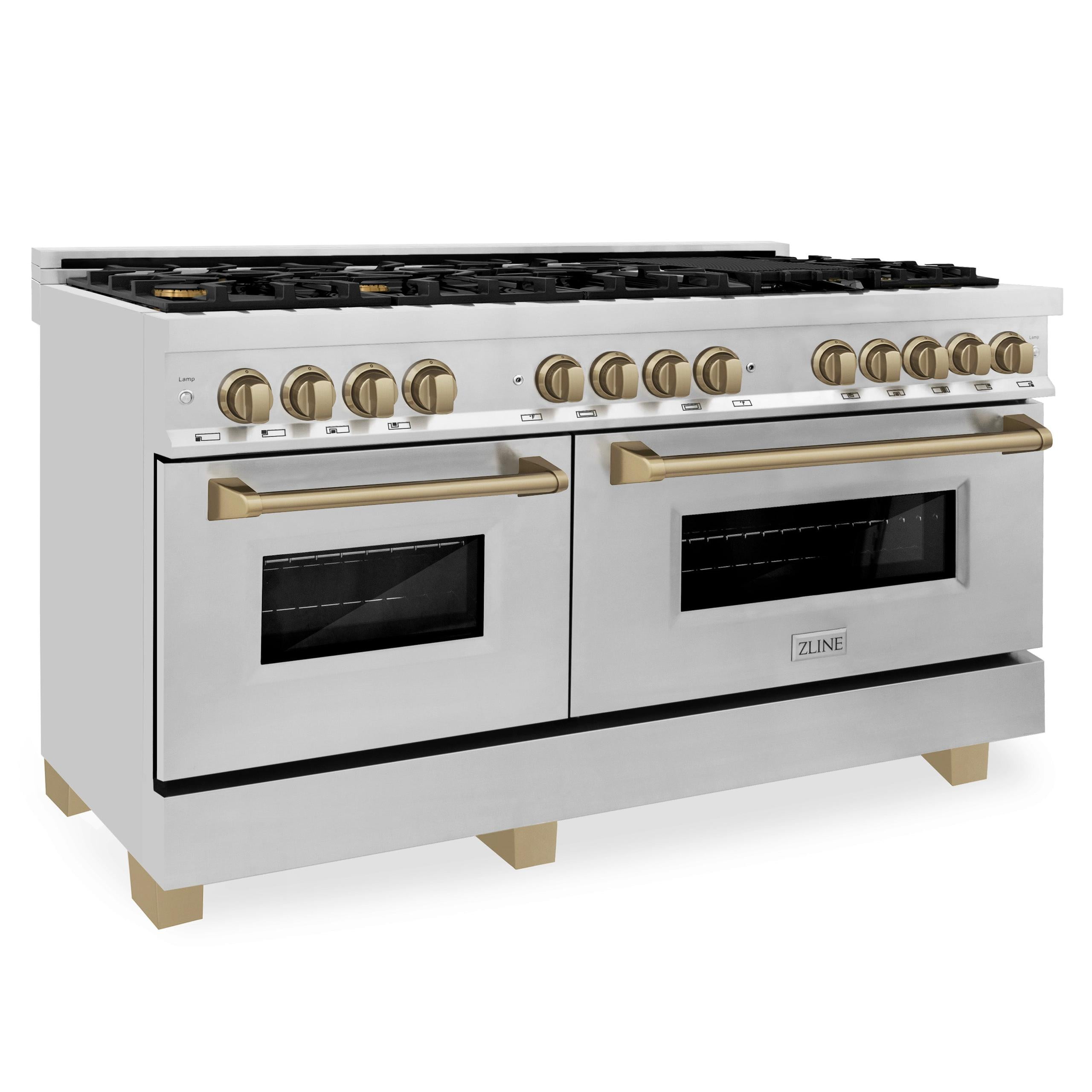 ZLINE 60 in. Autograph Edition Dual Fuel Range in Stainless Steel with Champagne Bronze Accents (RAZ-60-CB)