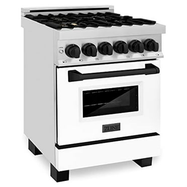 ZLINE 24 in. Autograph Edition Dual Fuel Range in Stainless Steel with White Matte Door and Matte Black Accents (RAZ-WM-24-MB)