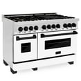 thumbnail image 1 of ZLINE Autograph Edition 48 in. 6.0 cu. ft. Legacy Dual Fuel Range with 7 Burner Gas Cooktop and 2 Electric Ovens in Stainless Steel with White Matte Doors and Matte Black Accents (RAZ-WM-48-MB), 1 of 5