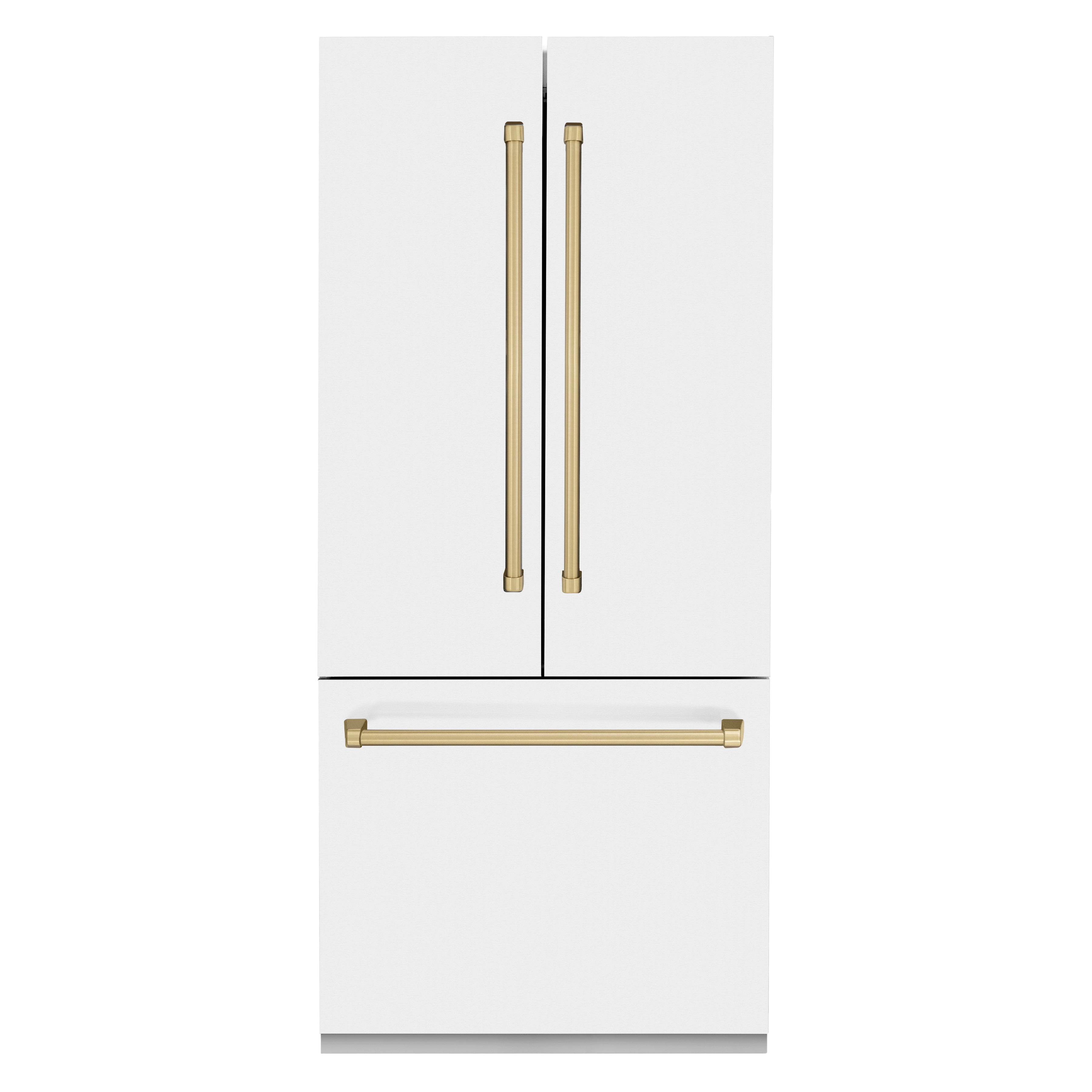 ZLINE 36 In. 19.6 cu. ft. Built-In French Door Refrigerator with Internal Water and Ice Dispenser in White Matte with Bronze Accents, RBIVZ-WM-36-CB