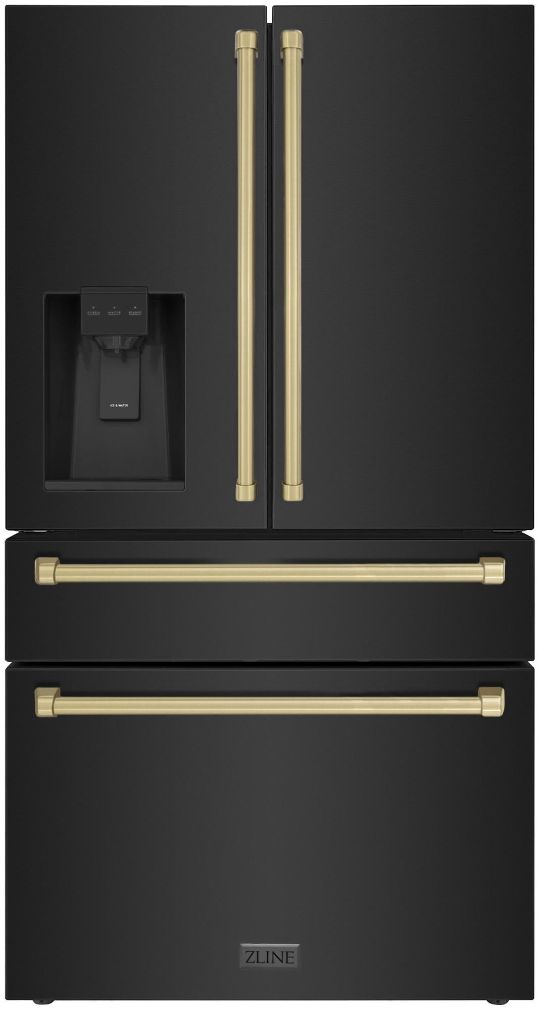 ZLINE 36" Autograph Edition 21.6 cu. ft Freestanding French Door Refrigerator with Water and Ice Dispenser (RFMZ-W-36-BS-CB)