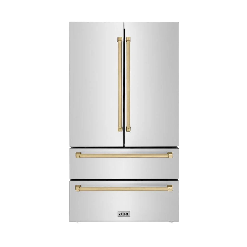 ZLINE 36" Stainless Steel French Door Refrigerator with Champagne Bronze Handles